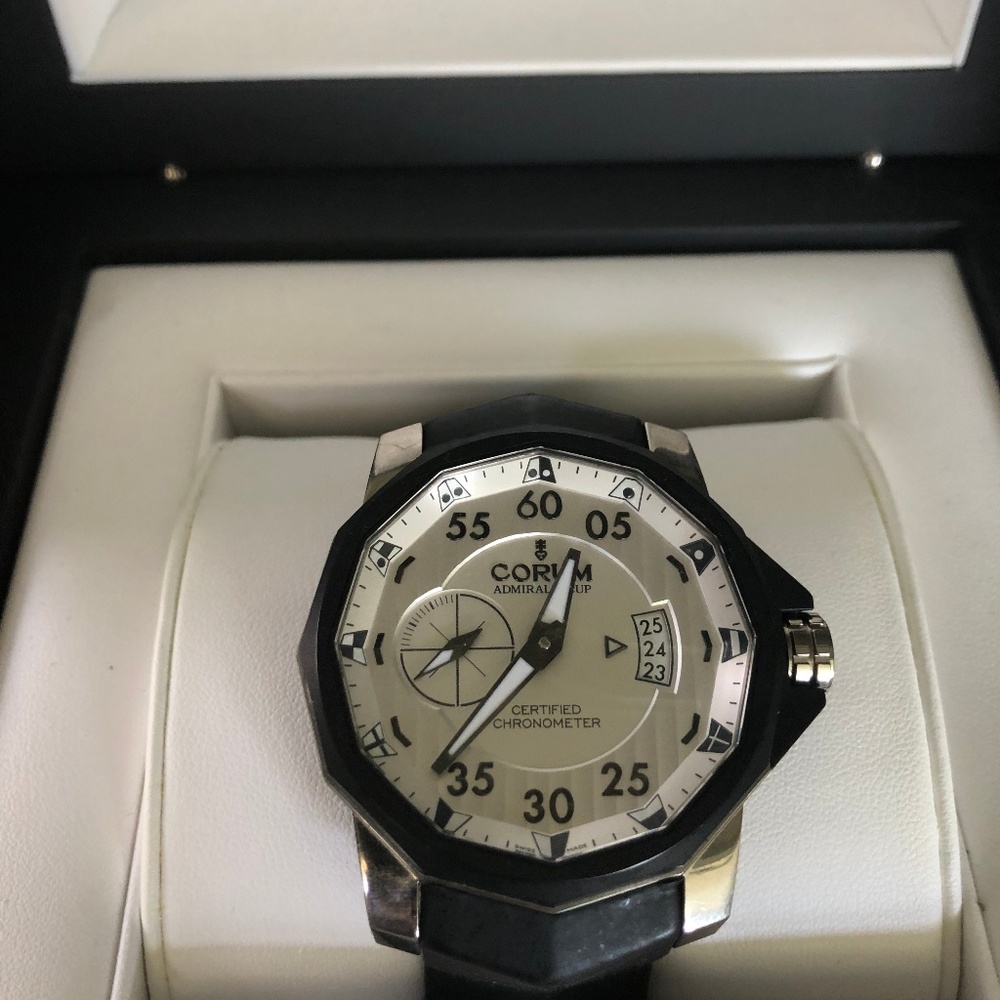 Corum Admirals Cup 48 in Black Leather